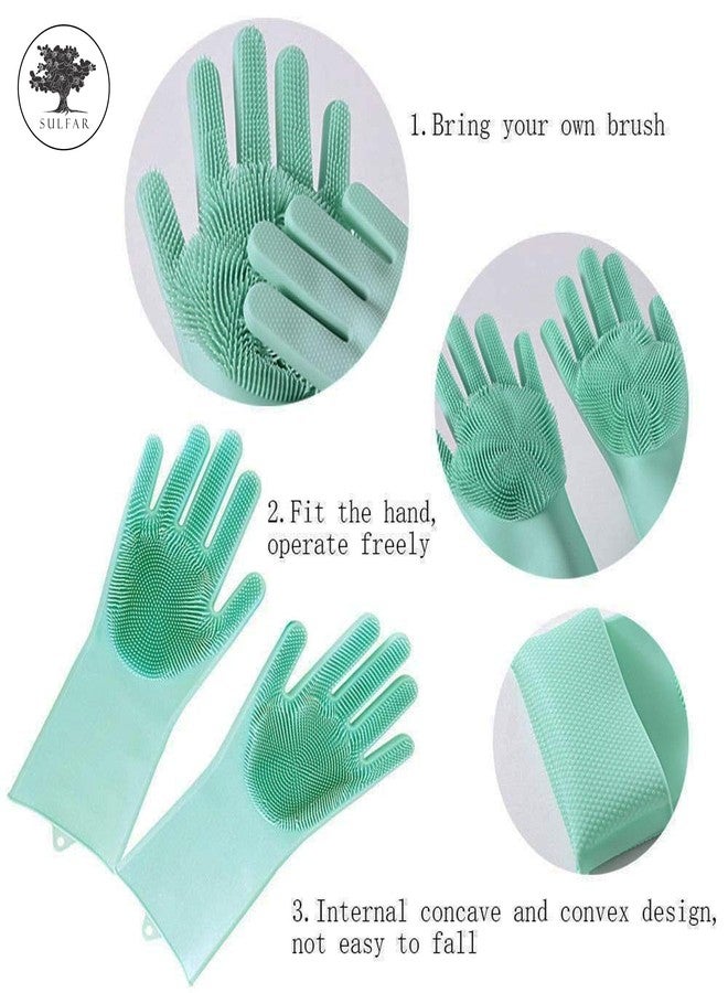 الكبريت قفازات سولفار السحرية المصنوعة من السيليكون لغسل الأطباق، قفازات تنظيف من السيليكون، قفازات يدوية من السيليكون لغسل الأطباق في المطبخ والعناية بالحيوانات الأليفة (متعددة الألوان، زوج واحد) - Image 4